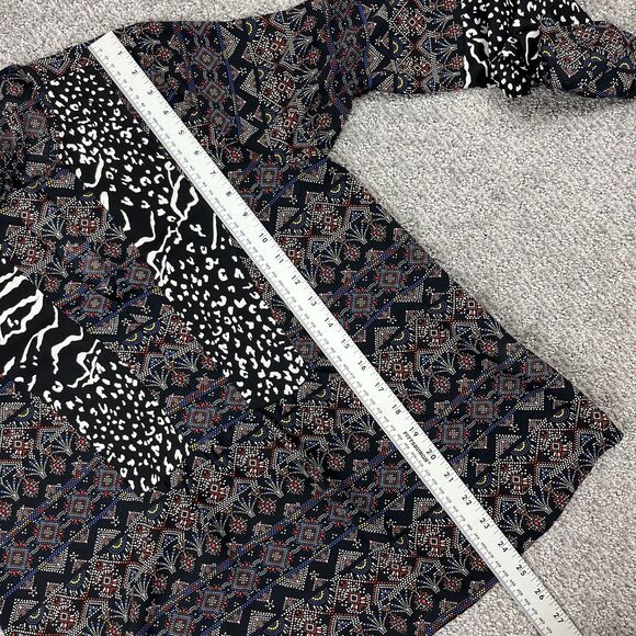 Allison Joy Blouse Womens Small Black White Boho Geometric Mixed Print Top USA - Picture 5 of 9